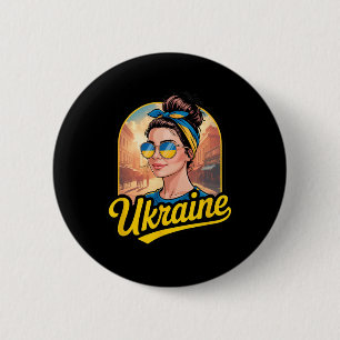 Ukraine Retro Style Woman Graphic Cultural Pride A Button
