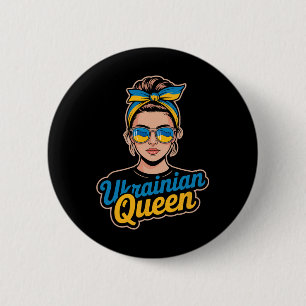 Ukraine Retro Style Woman Graphic Cultural Pride A Button