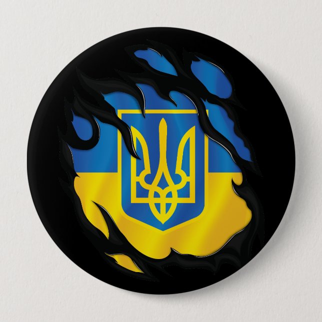 Ukraine Ripped Flag Button (Front)