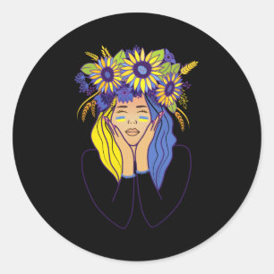 Ukraine Shirt Women Ukrainian Girl Sunflower Long Classic Round Sticker