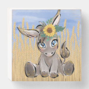 Ukraine Sky Donkey with Sunflowers Watch Wooden Box Sign