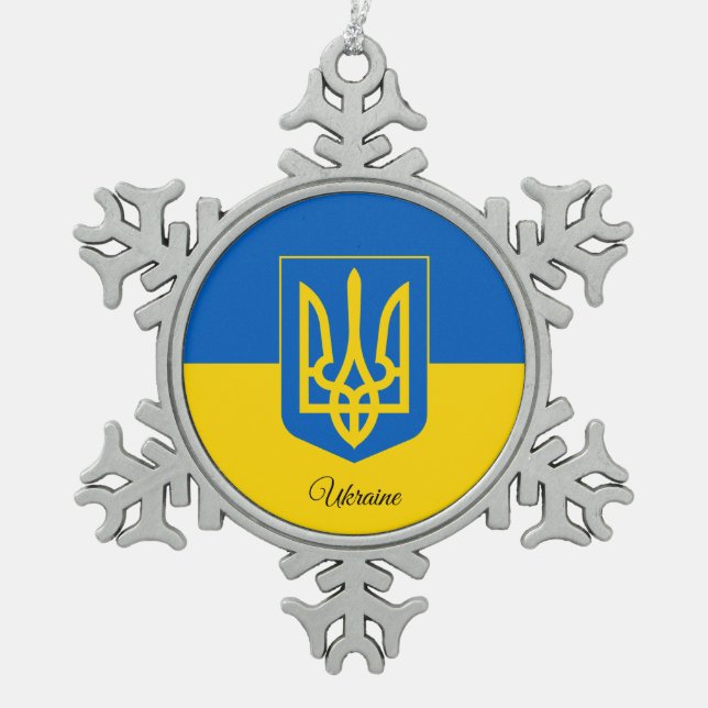 Ukraine snowflake, Ukrainian Flag Snowflake Pewter Christmas Ornament (Front)