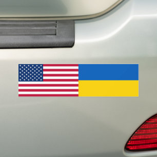 Ukraine Solidarity USA American Flag Bumper Sticker