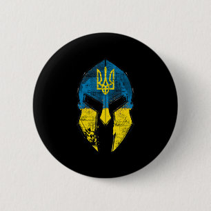 Ukraine Sparta Helmet Ukraine Crest Flag Men Wome Button
