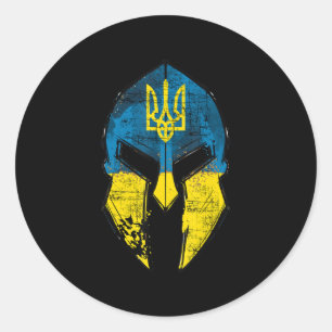 Ukraine  Sparta Helmet Ukraine Crest Flag Men Wome Classic Round Sticker