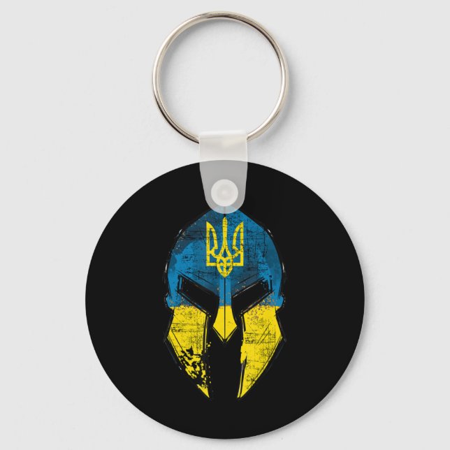 Ukraine Sparta Helmet Ukraine Crest Flag Men Wome Keychain (Front)
