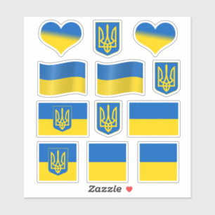 Ukraine Stickers, Ukrainian Flag, Tryzub / Heart Sticker