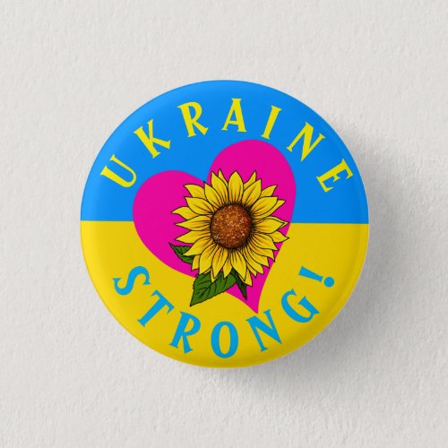 Ukraine Strong Cute Sunflower Heart 125â Button
