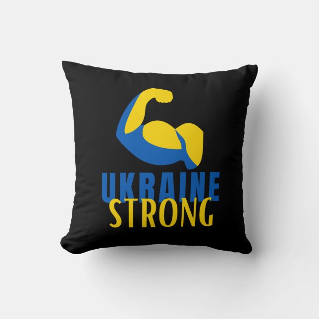 Ukraine Strong Muscle Flex Throw Pillow (Front)