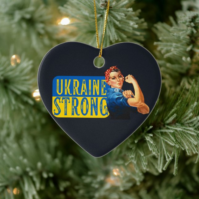 Ukraine Strong Rosie the Riveter   Ceramic Ornament (Tree)