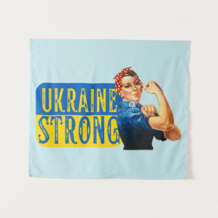 Ukraine Strong Rosie the Riveter Tapestry