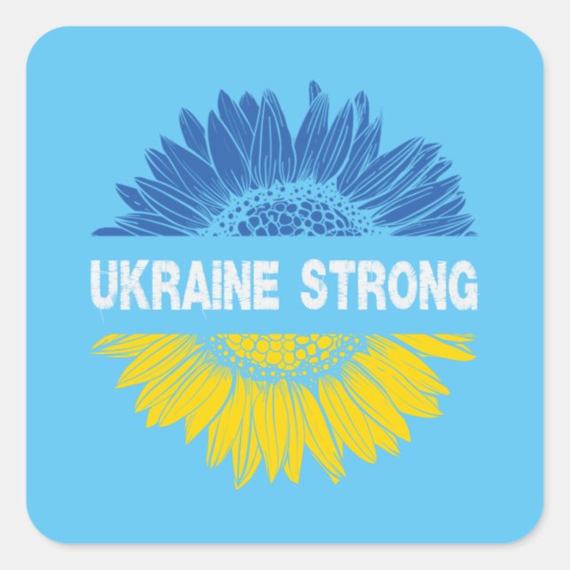 Ukraine Strong Sunflower Square Sticker (Front)