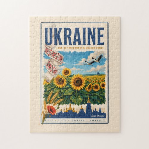 Ukraine Sunflower Golden Dome Illustration Travel Jigsaw Puzzle