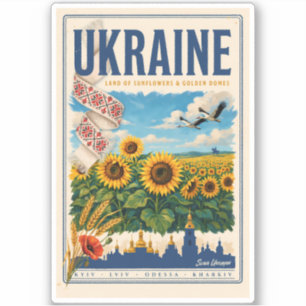 Ukraine Sunflower Golden Dome Illustration Travel Sticker
