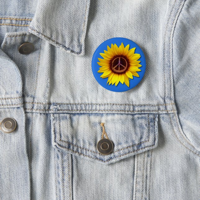 Ukraine Sunflower Peace Symbol Sign Anti-War  Button (In Situ)