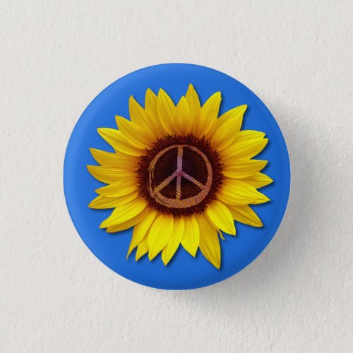 Ukraine Sunflower Peace Symbol Sign Anti_War  Button