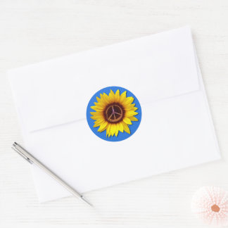 Ukraine Sunflower Peace Symbol Sign Anti-War Love Classic Round Sticker