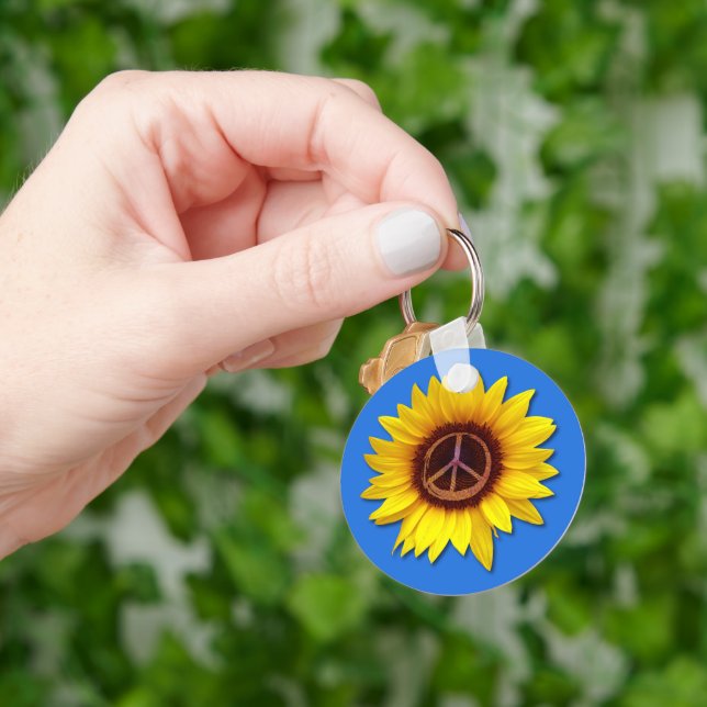 Ukraine Sunflower Peace Symbol Sign Anti-War Love  Keychain (Hand)