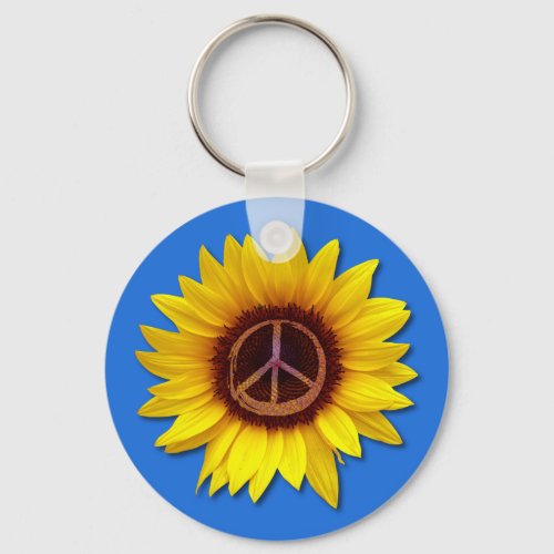 Ukraine Sunflower Peace Symbol Sign Anti_War Love  Keychain