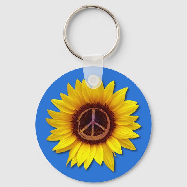 Ukraine Sunflower Peace Symbol Sign Anti-War Love  Keychain (Front)