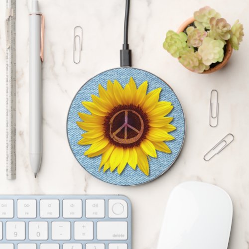 Ukraine Sunflower Peace Symbol Sign Anti_War Love  Wireless Charger