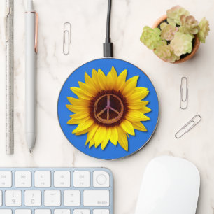 Ukraine Sunflower Peace Symbol Sign Anti-War Love Wireless Charger