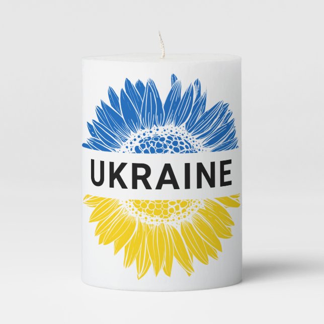 Ukraine Sunflower Support Solidarity Ukrainian  Pillar Candle (Front)
