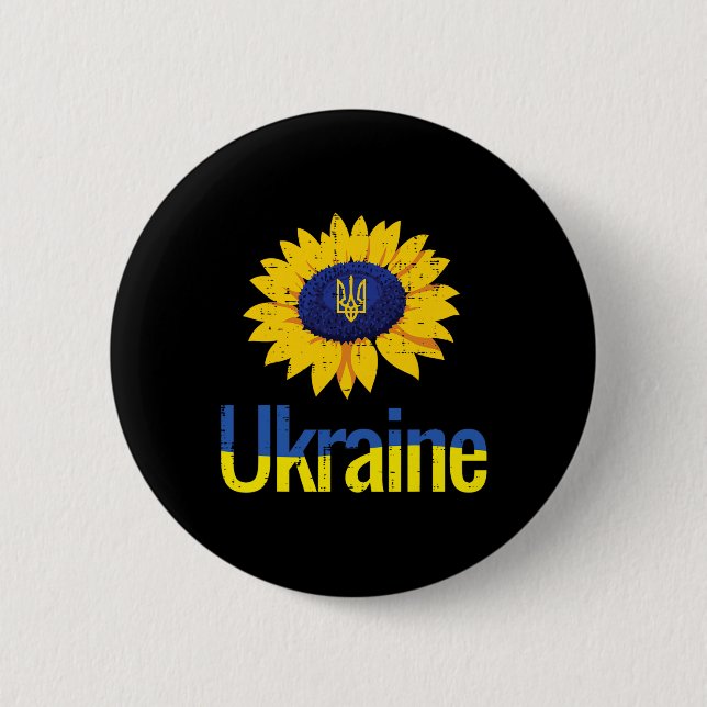 Ukraine Sunflower Trident Tryzub Ukrainian Symbol  Button (Front)