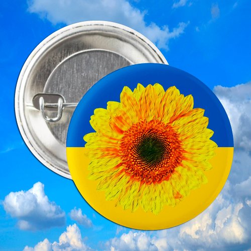 Ukraine Sunflower  Ukrainian Flag  Flower Button