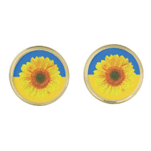 Ukraine Sunflower & Ukrainian Flag / Flower Cuffli Cufflinks