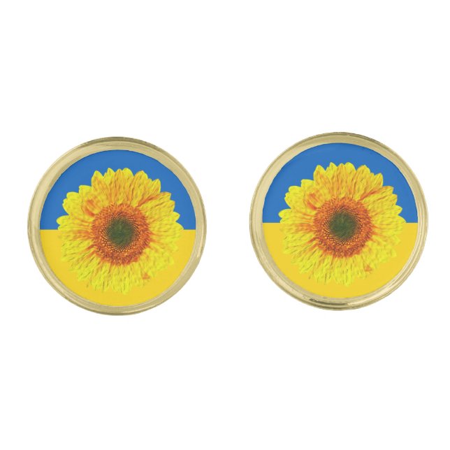 Ukraine Sunflower & Ukrainian Flag / Flower Cuffli Cufflinks (Front)