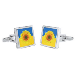 Ukraine Sunflower & Ukrainian Flag / Flower Cufflinks