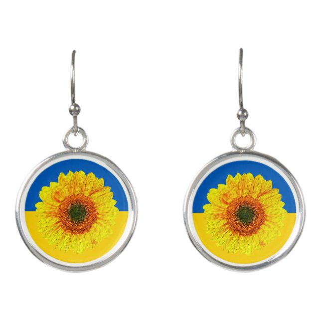 Ukraine Sunflower & Ukrainian Flag / Flower  Earrings (Front)
