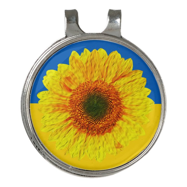 Ukraine Sunflower & Ukrainian Flag / Flower Golf Hat Clip (Front)