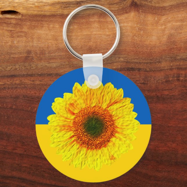 Ukraine Sunflower & Ukrainian Flag / Flower Keychain (Front)