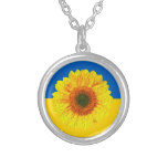 Ukraine Sunflower &amp; Ukrainian Flag / Flower Silver Plated Necklace