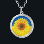 Ukraine Sunflower & Ukrainian Flag / Flower Silver Plated Necklace<br><div class="desc">Necklace: Ukrainian Flag & Ukraine sunflower painting</div>