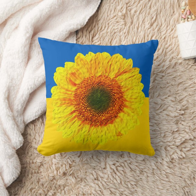 Ukraine Sunflower & Ukrainian Flag / Flower Throw Pillow (Blanket)
