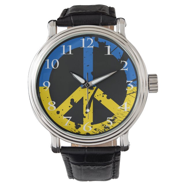 Ukraine Support Anti-War Pray Dove Button Watch (Front)
