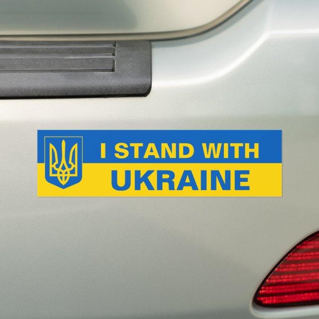 Ukraine Support Coat Of Arms Ukrainian Flag Bumper Sticker (On Car)