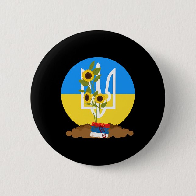 Ukraine Support Sunflower Seeds Stand With Ukraine Button (Front)