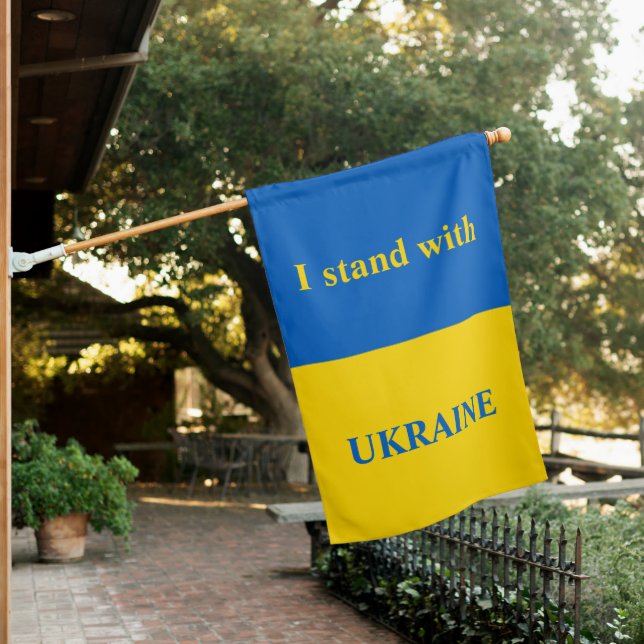 Ukraine support yellow blue house flag (In SItu)