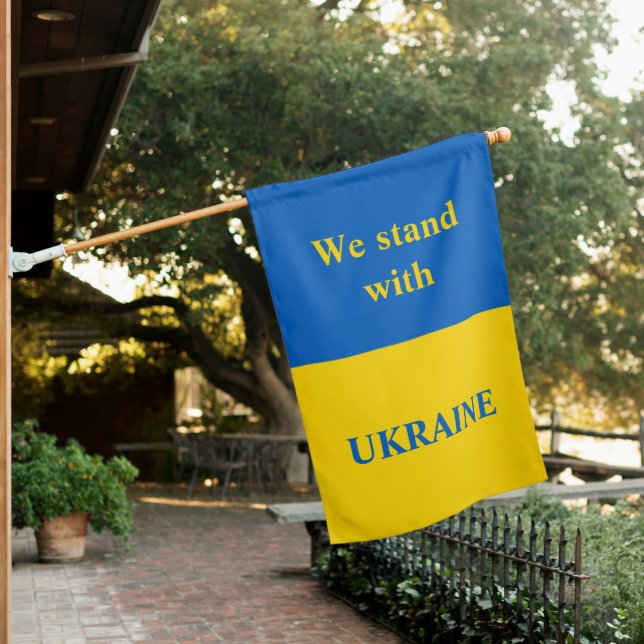 Ukraine support yellow blue house flag (In SItu)