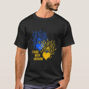 Ukraine Supporter Flag Color Blue Yellow Fire Hear T-Shirt
