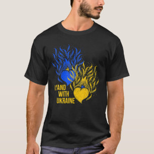 Ukraine Supporter Flag Color Blue Yellow Fire Hear T-Shirt