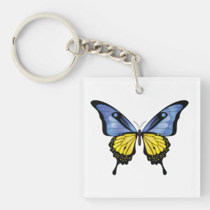 Ukraine Swallowtail Butterfly Flag Sticker Keychain