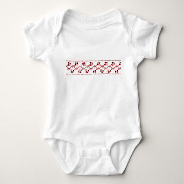 ukraine traditional folk motif ethnic geometric fl baby bodysuit (Front)