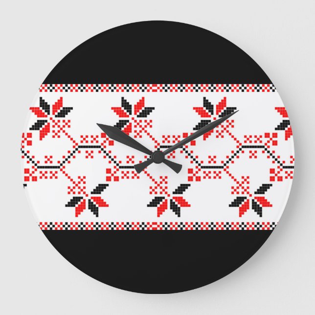 ukraine traditional folk motif ethnic geometric fl large clock (Front)