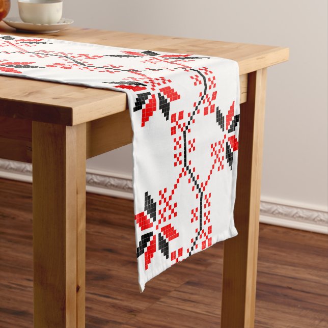 ukraine traditional folk motif ethnic geometric fl short table runner (In Situ)