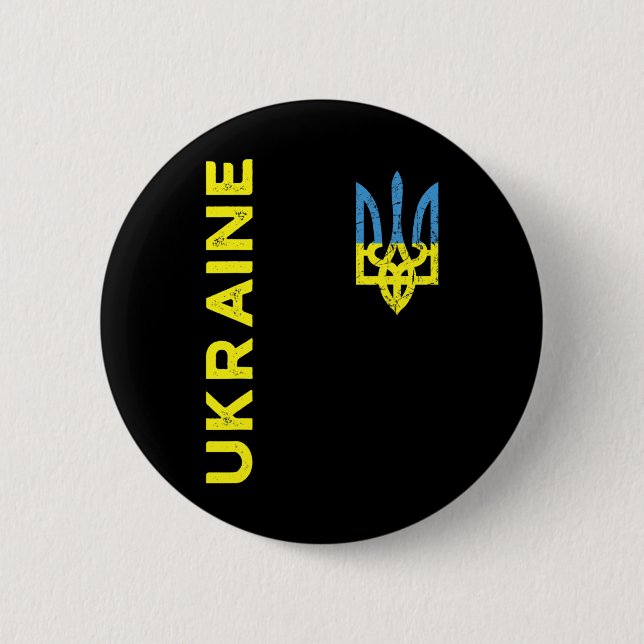 Ukraine Trident Coat Of Arms Emblem Ukrainian Flag Button (Front)